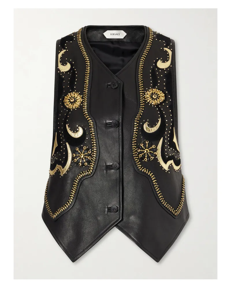 Versace Embellished Leather Vest - Black Black