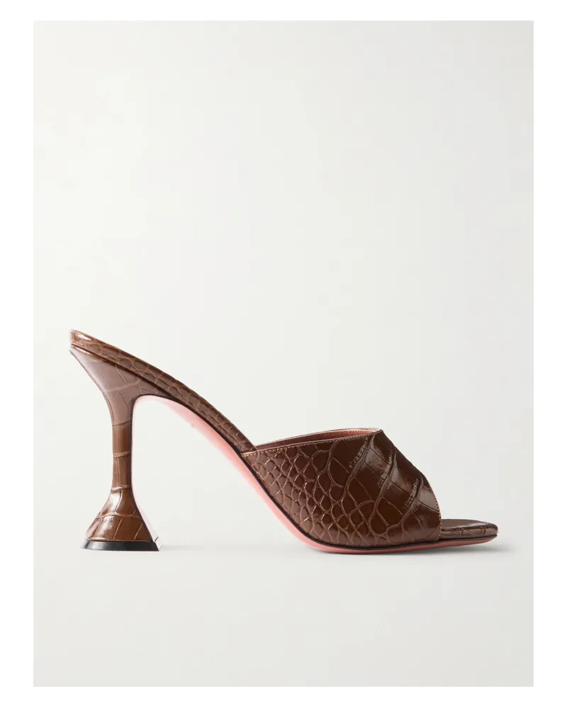 Amina Muaddi Lupita Croc-effect Leather Mules - Brown Brown