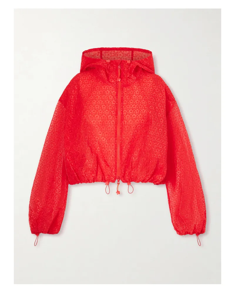 Cecilie Bahnsen Hooded Embroidered Tulle Jacket Red