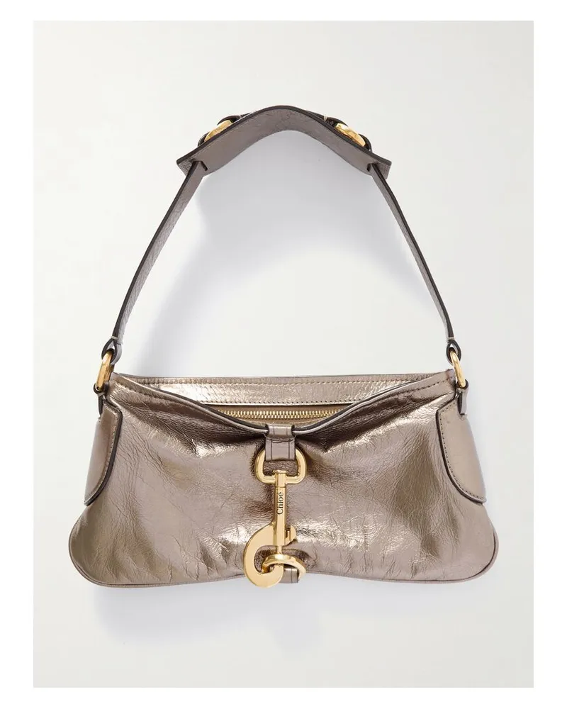 Chloé Kerala 25 Schultertasche Aus Leder In Metallic-optik - Silber Silber