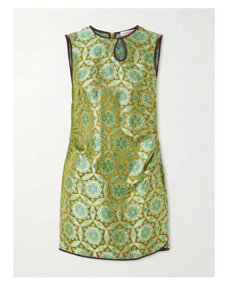 Christopher Esber Palmira Ruched Cutout Floral Brocade Mini Dress - Green Green