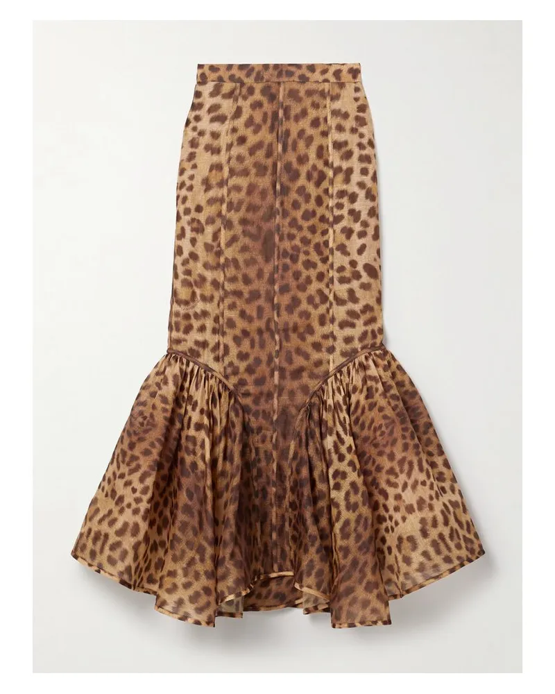 Zimmermann Crush Maxirock Aus Organza Aus Einer Leinen-seidenmischung Mit Leopardenprint Und Volant - Animal-Print Animal-print