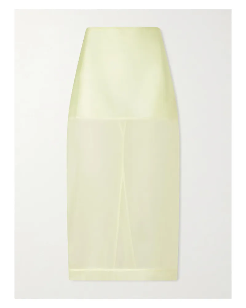 FRANKIE Shop Peri Sheer Silk-blend Midi Skirt - Yellow Yellow