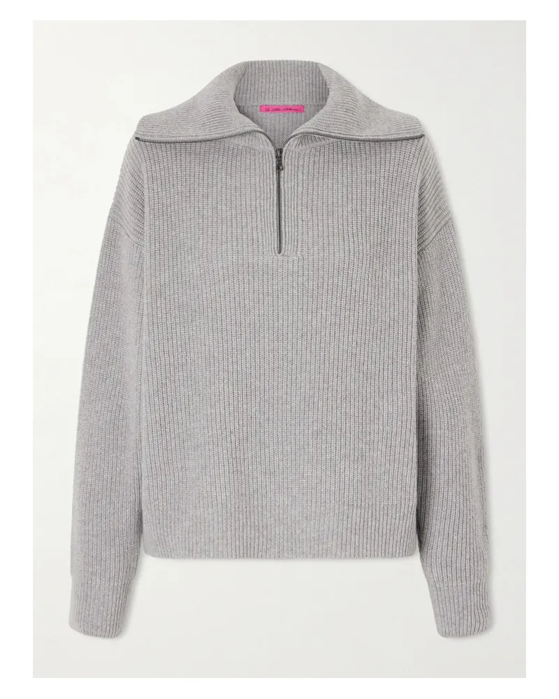 The Elder Statesman Runyon Ribbed Cashmere Turtleneck Half-zip Sweater - Silver Silver