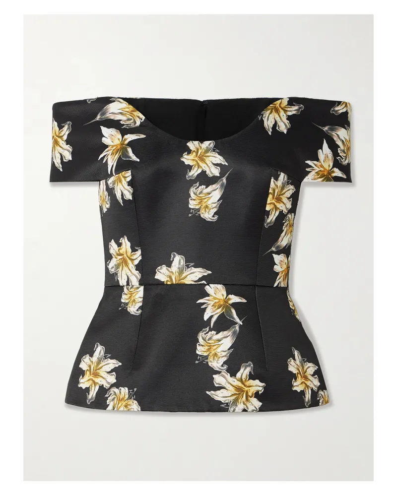 EMILIA WICKSTEAD Souline Off-the-shoulder Floral-print Faille Bustier Top - Black Black