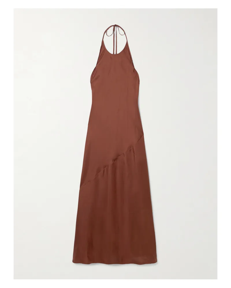 St. Agni Neckholder-maxikleid Aus Glänzendem Seiden-twill - Rot Rot