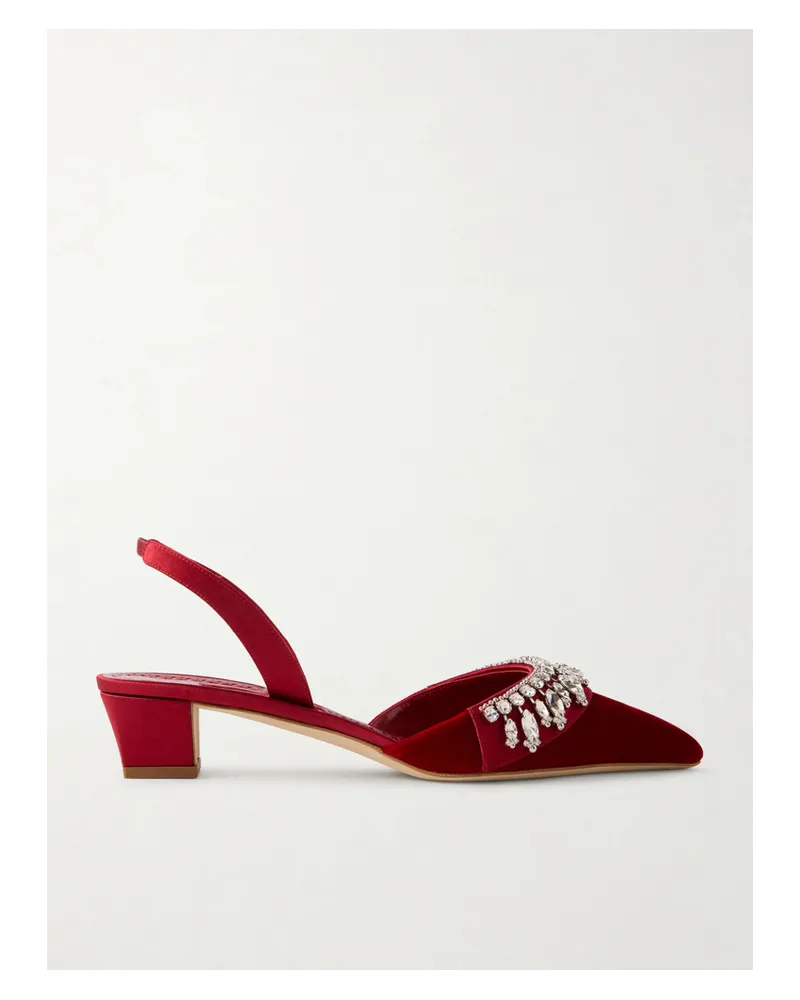 Manolo Blahnik Bequila 30 Slingback-pumps Aus Samt Mit Verzierungen - Rot Rot