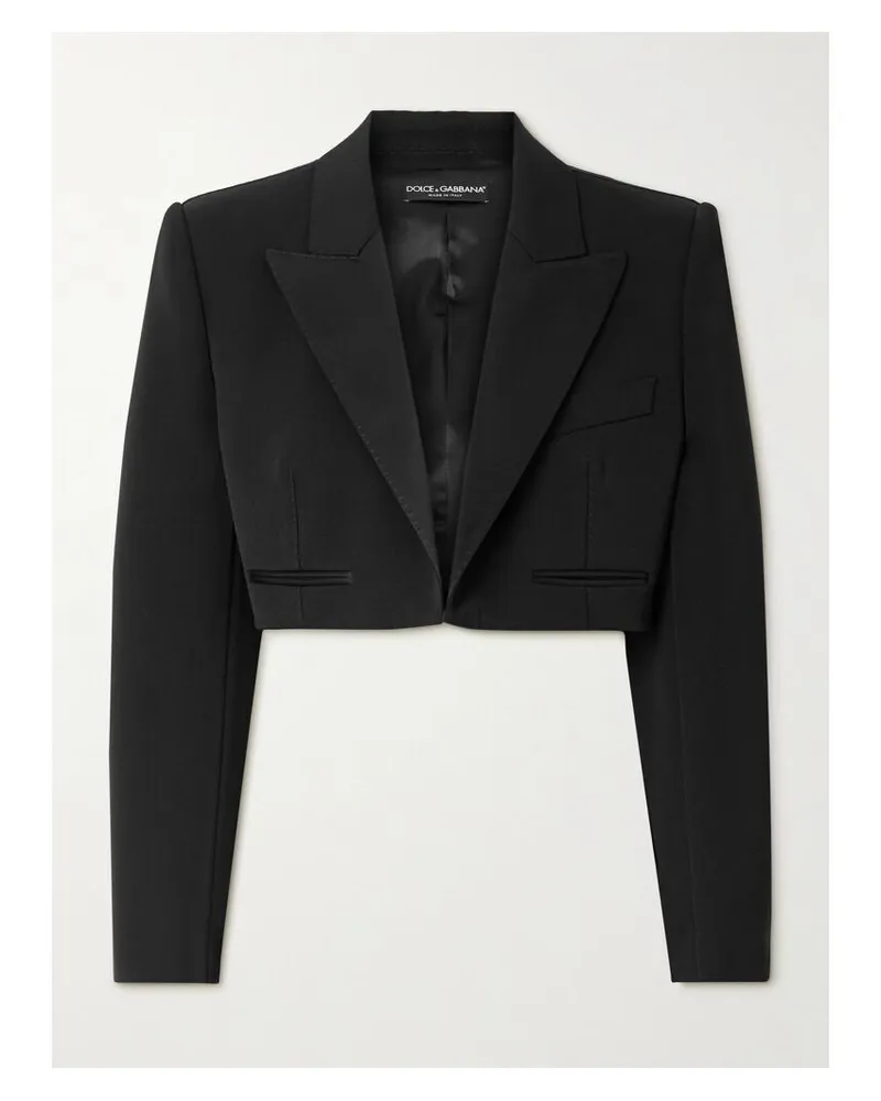Dolce & Gabbana Verkürzter Blazer Aus Gabardine Aus Einer Wollmischung Mit Satinbesätzen - Schwarz Schwarz