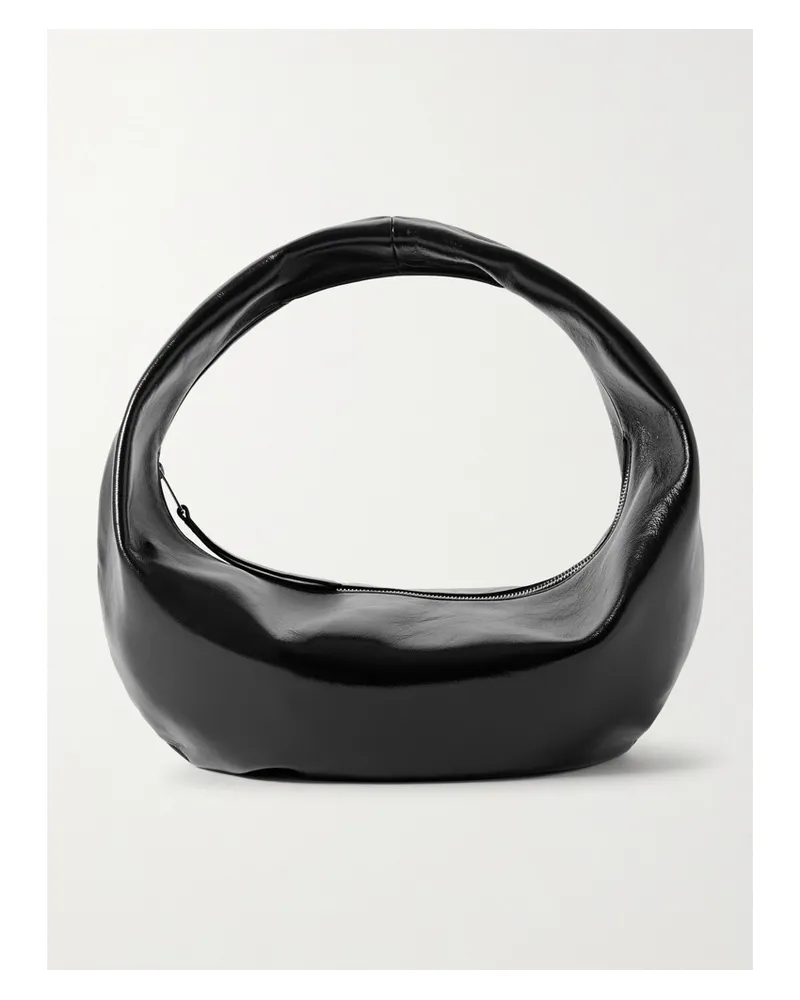 KHAITE Olivia Medium Crinkled Patent-leather Tote - Black Black