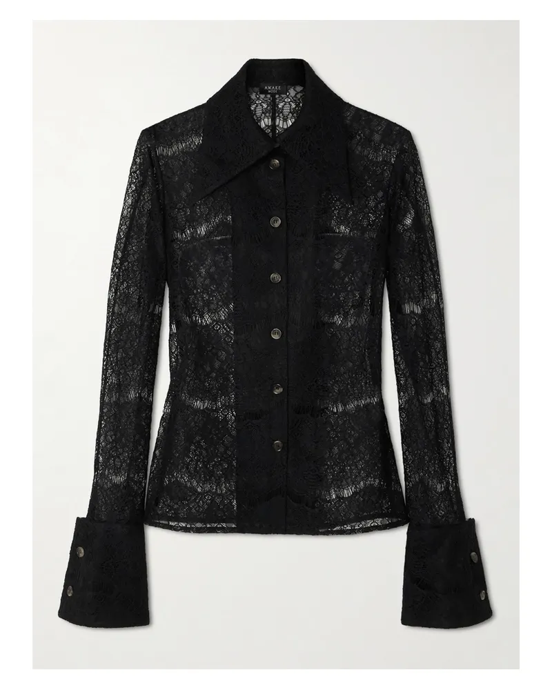 A.W.A.K.E. Hemd Aus Spitze Und Seide - Schwarz Schwarz
