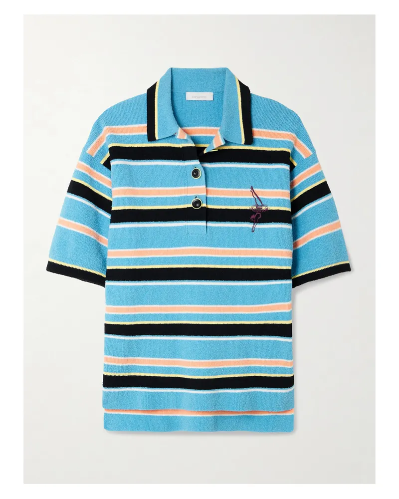 Paco Rabanne Embroidered Striped Cotton-blend Terry Polo Shirt - Blue Blue