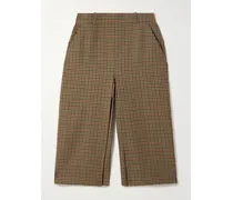 Checked Wool Wide-leg Culottes - Brown