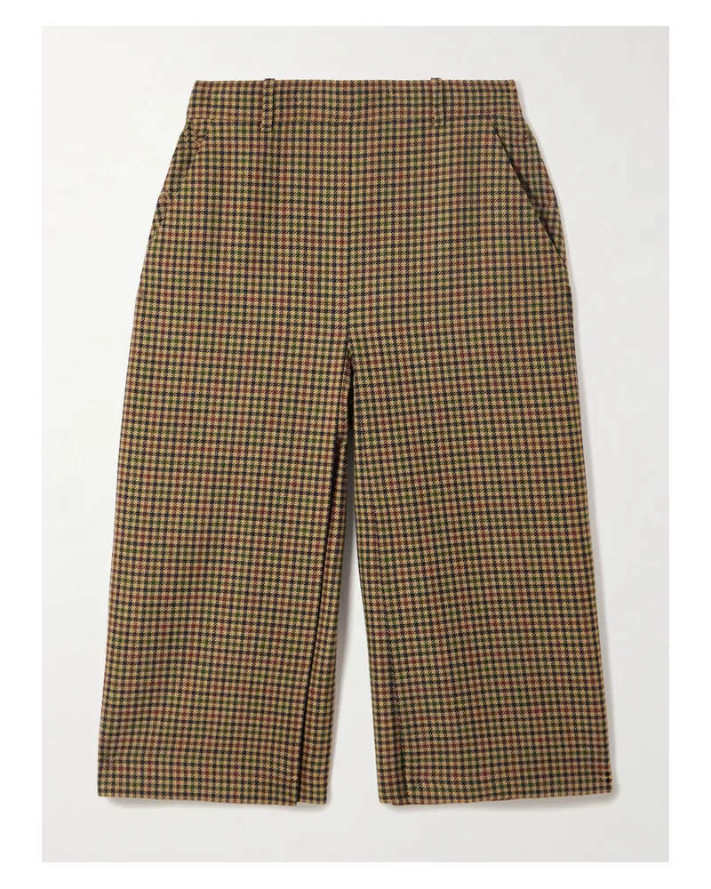 Saint Laurent Checked Wool Wide-leg Culottes - Brown Brown