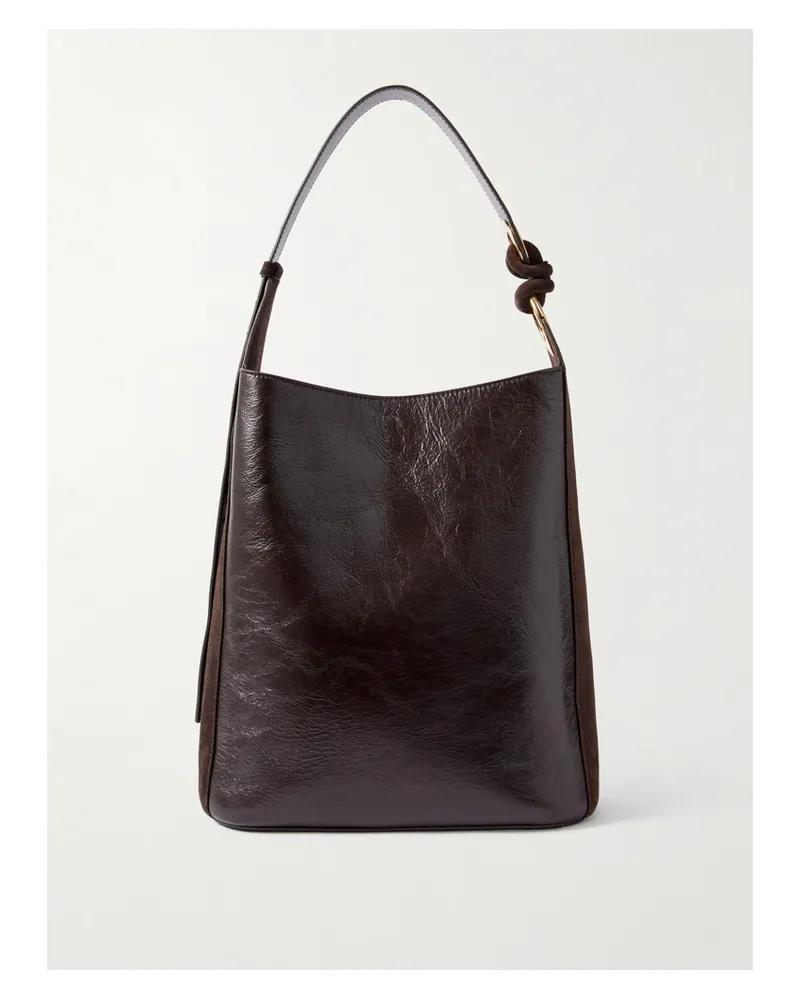 Anya Hindmarch Ringo Suede-trimmed Textured-leather Tote - Brown Brown