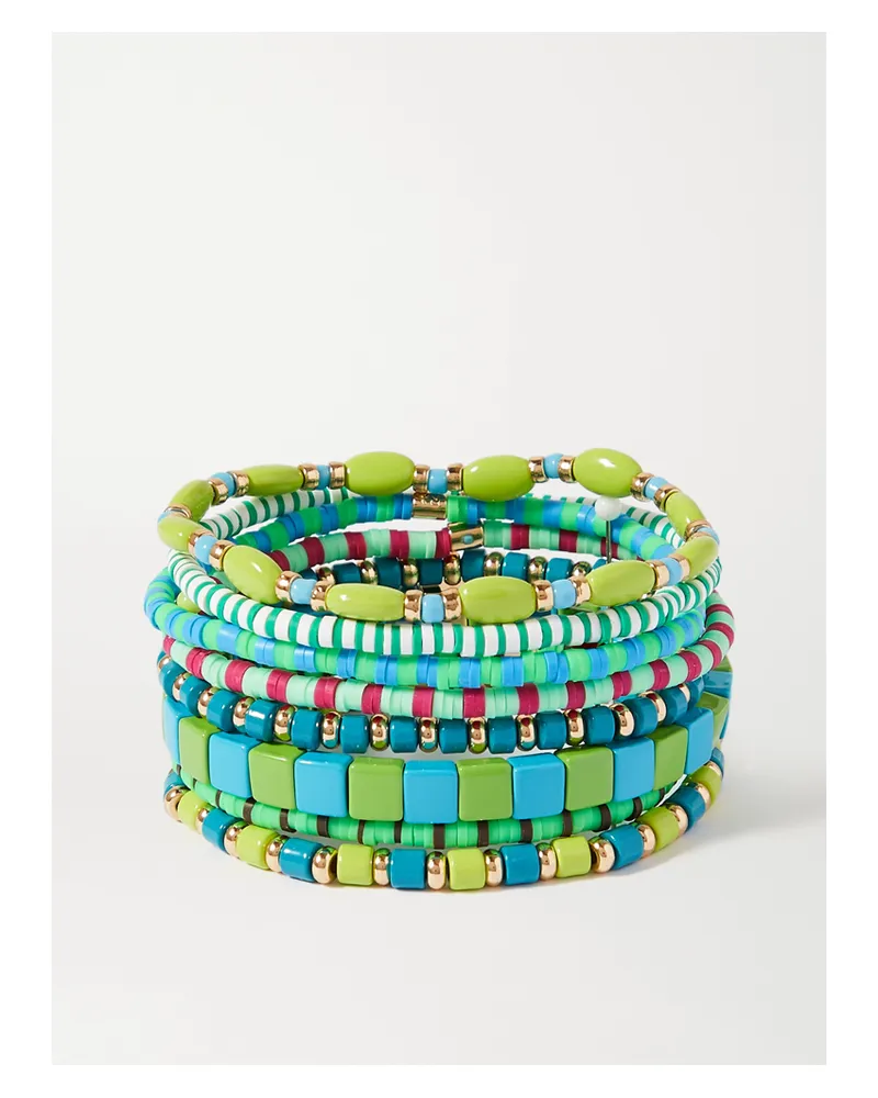 Roxanne Assoulin Colour Therapy Set Aus Acht Armbändern Mit Emaille Und Goldfarbenen Details - Grün Grün