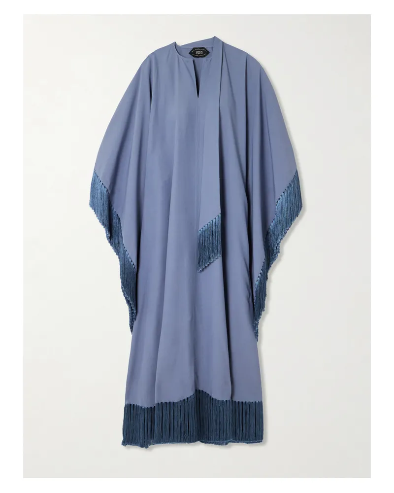 Taller Marmo Hammamet Fringed Crepe-cady Cape-effect Gown - Blue Blue
