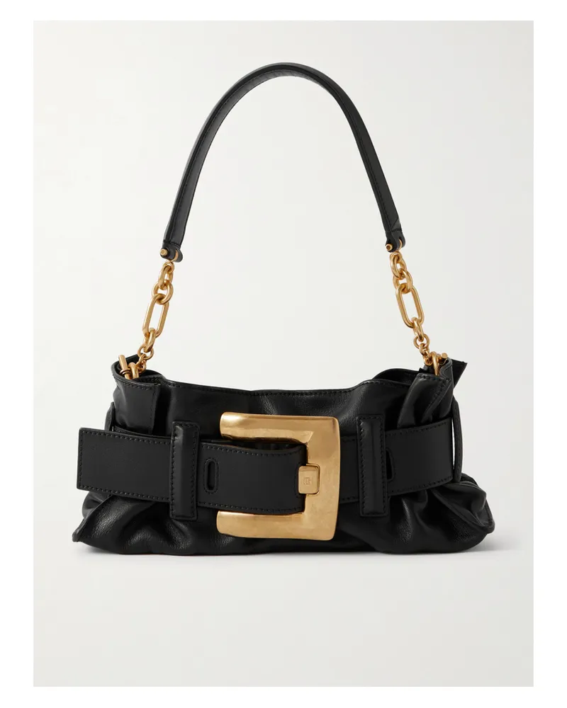 Balmain Anthem Buckled Leather Shoulder Bag - Black Black