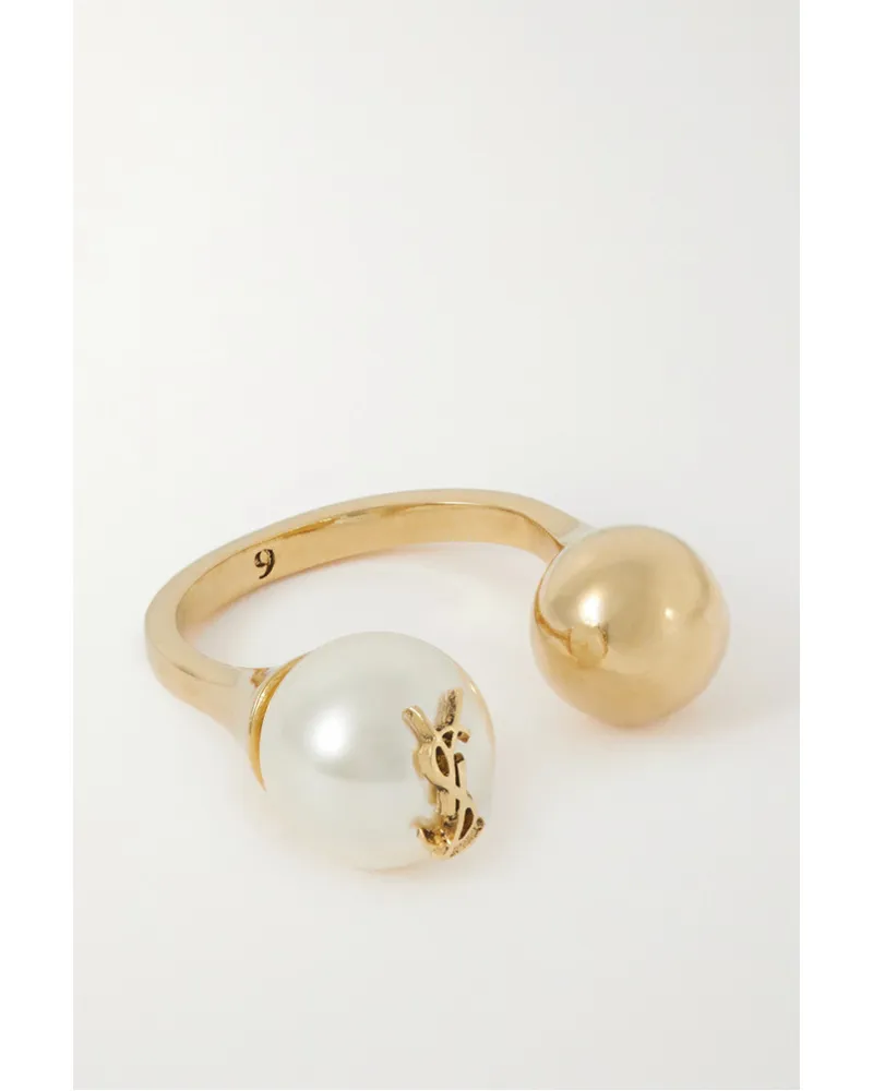 Saint Laurent Cassandre farbener Ring mit Kunstperle Gold