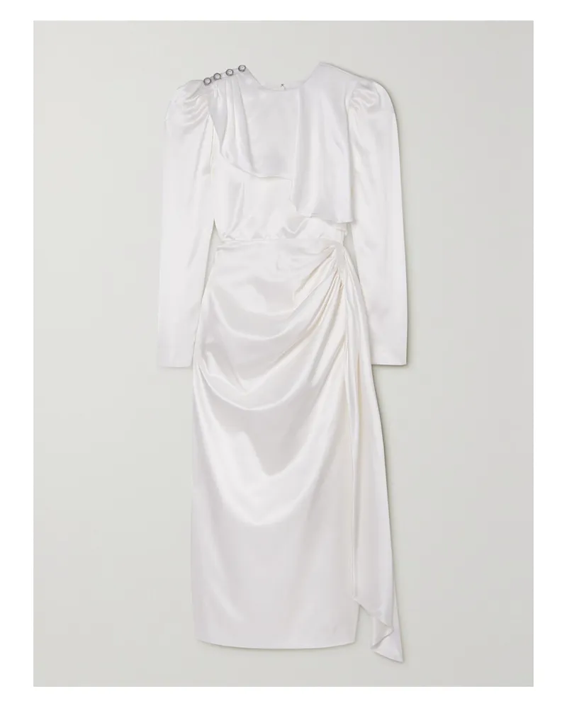Alessandra Rich Midikleid Aus Seidensatin Mit Verzierungen - Weiß Weiß
