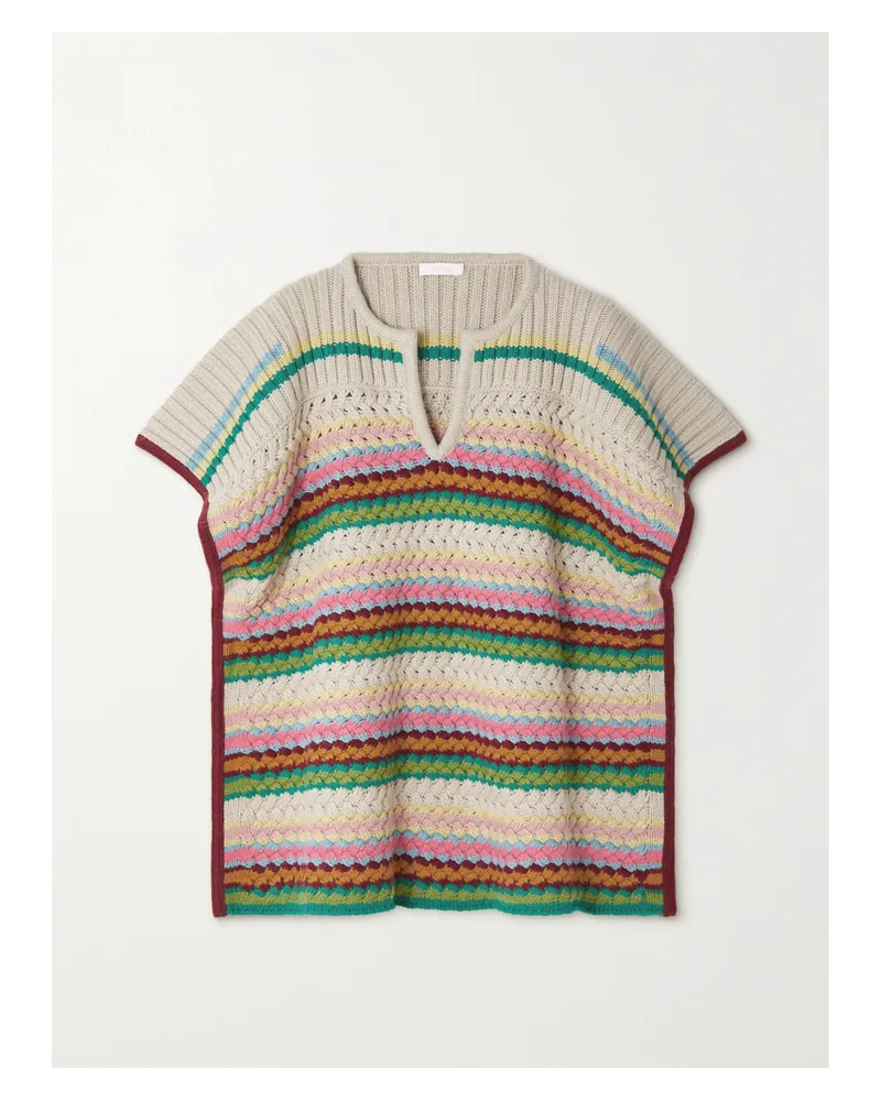 See by Chloé Gestreifter Pullover Aus Häkel- Und Rippstrick - Creme Creme