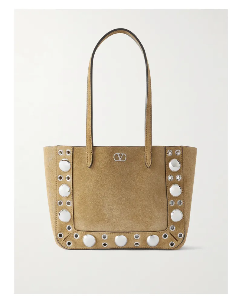Valentino Garavani Nellcôte Mini Embellished Suede Tote - Brown Brown