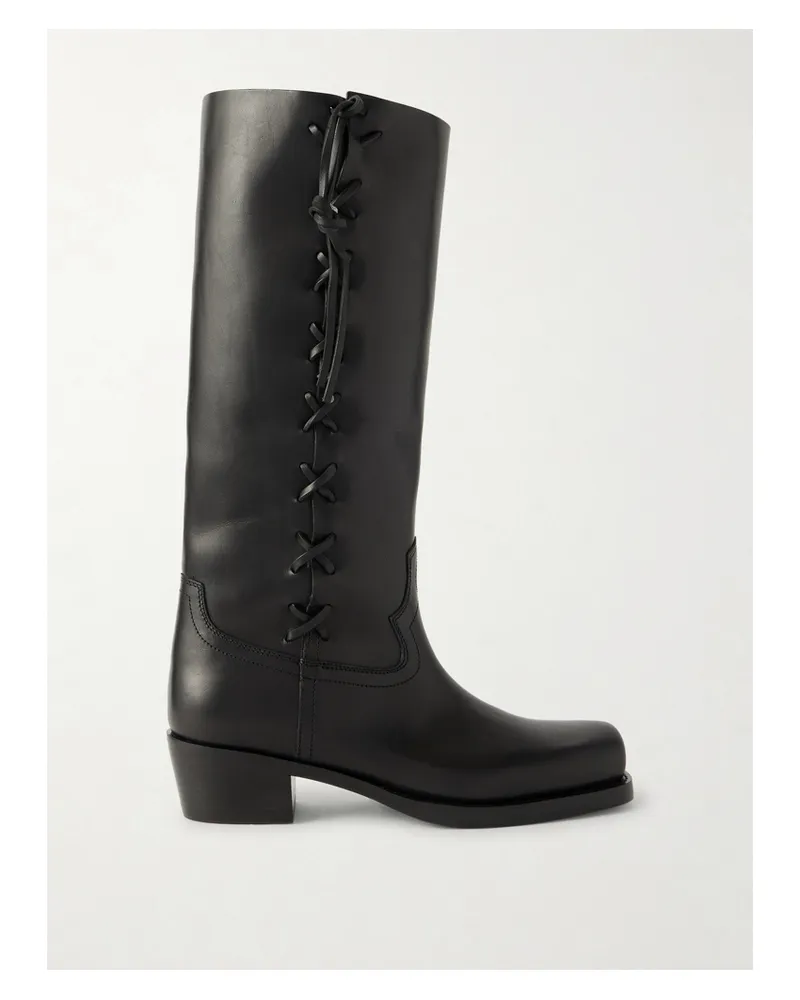 Paris Texas Roxanne Lace-up Leather Knee Boots - Black Black