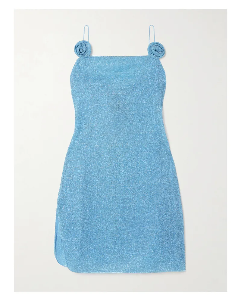 Oséree Lumière Rose Minikleid Aus Metallic-stretch-strick Mit Applikationen - Blau Blau