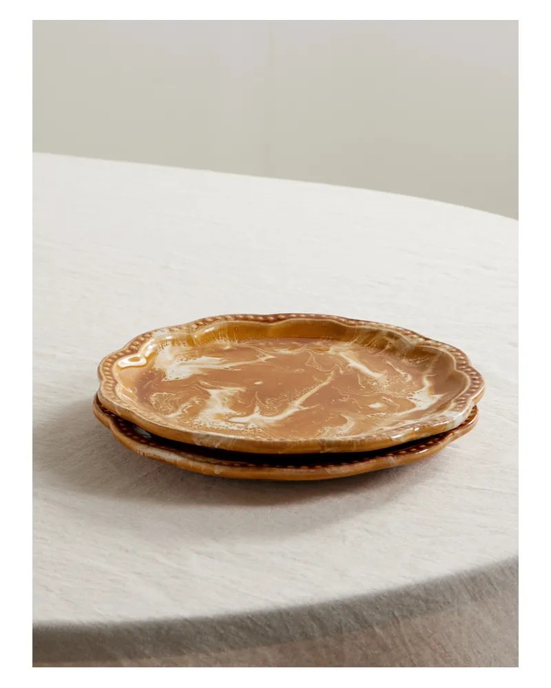 CABANA Set Aus Zwei Keramiktellern Mit Wellenkanten - Orange Orange