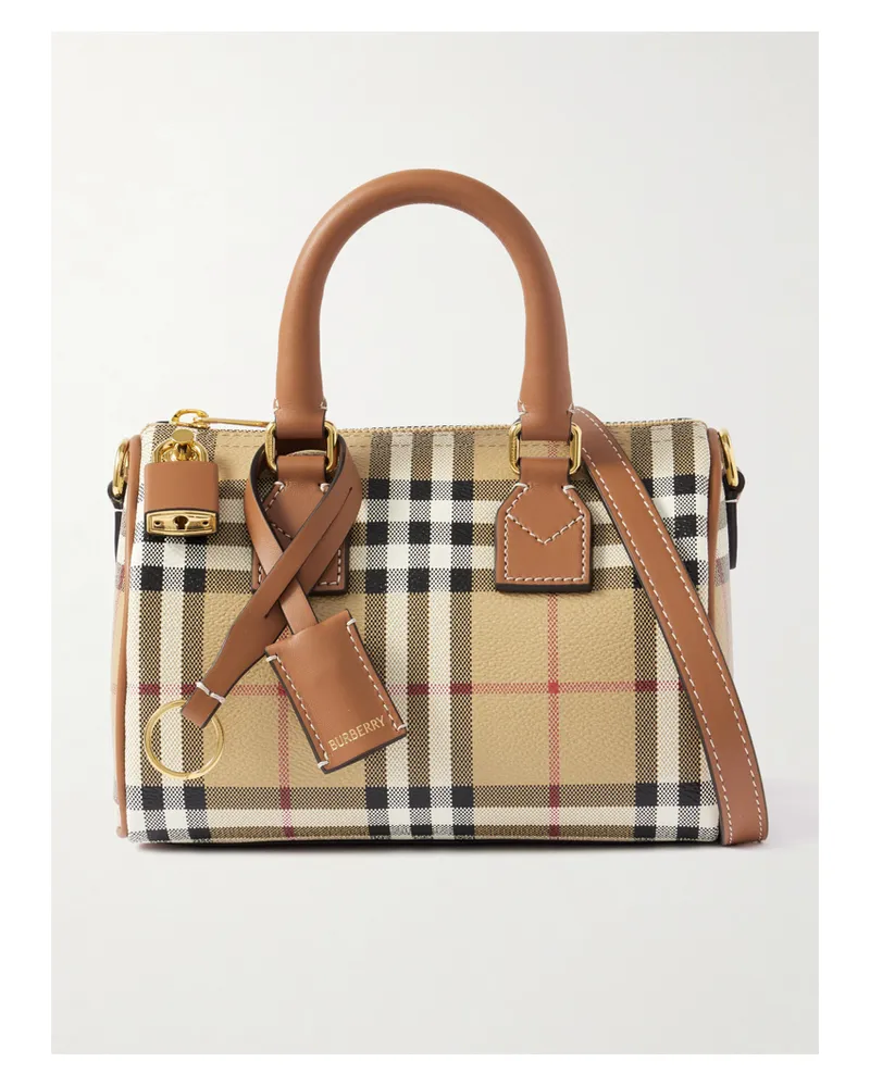Burberry Leather-trimmed Checked Tote - Brown Brown