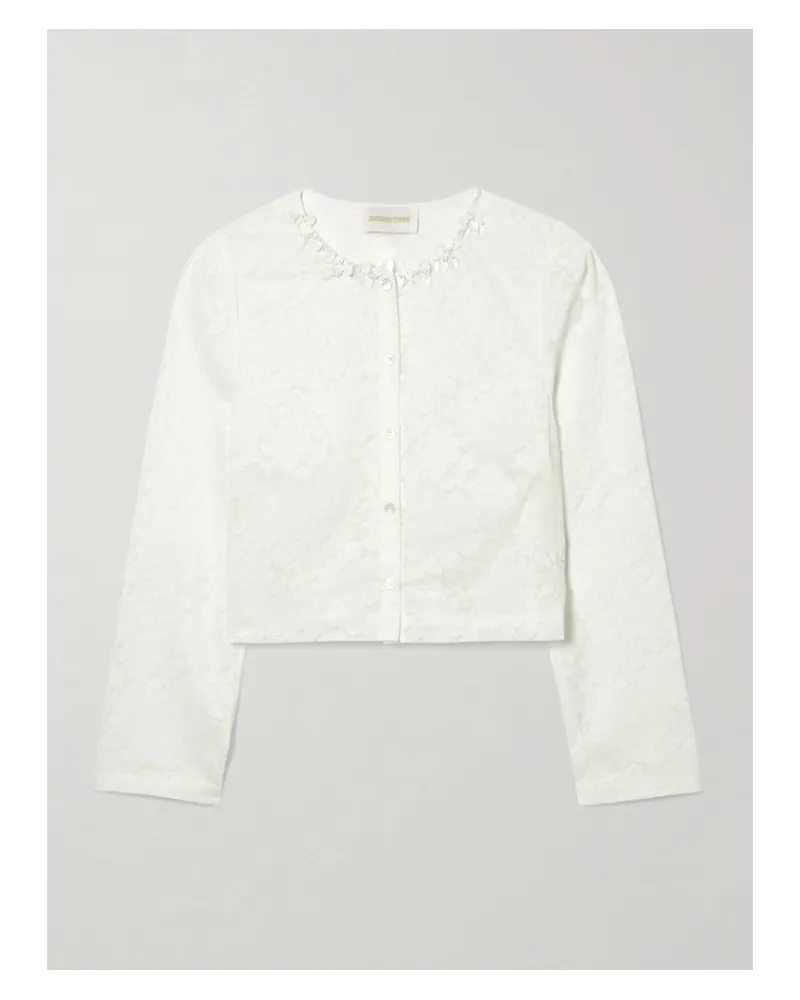 SHUSHU/TONG Embellished Cropped Lace Top - White White
