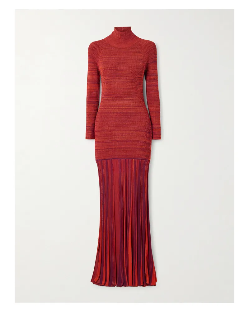 Christopher John Rogers Pleated Ribbed-knit Turtleneck Gown - Red Red