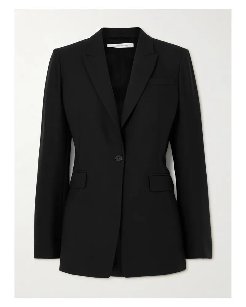 Another Tomorrow Grain De Poudre Wool Blazer - Black Black