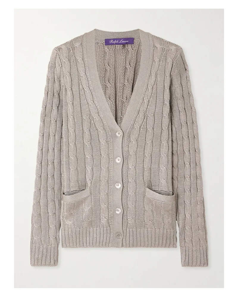 Ralph Lauren Cardigan Aus Seide In Zopfstrick - Grau Grau