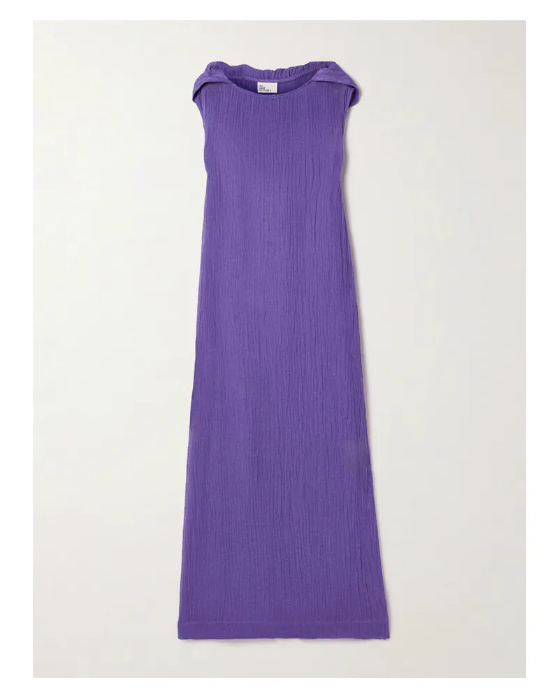 Lisa Marie Fernandez Maxikleid Aus Gaze Aus Einer Leinenmischung In Knitteroptik Mit Kapuze - Lila Lila