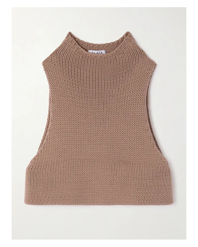 Alaïa Verkürzter Ärmelloser Stehkragenpullover Aus Einer Baumwollmischung - Braun Braun