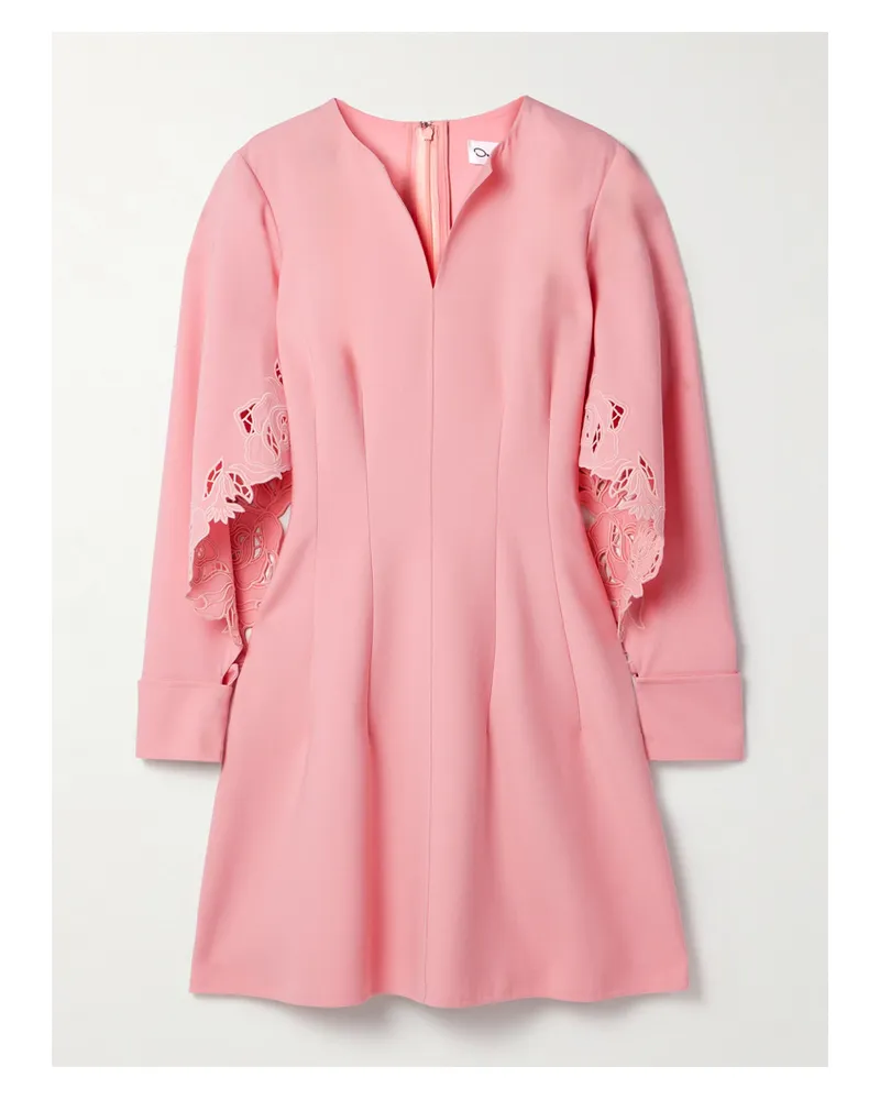 Oscar de la Renta Minikleid Aus Woll-crêpe Mit Einsätzen Aus Guipure-spitze Und Cut-outs - Pink Pink