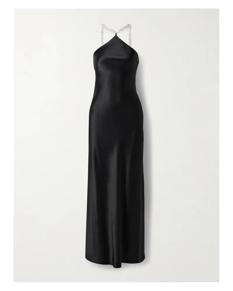 STAUD Cadence Faux Pearl-embellished Satin Maxi Dress - Black Black
