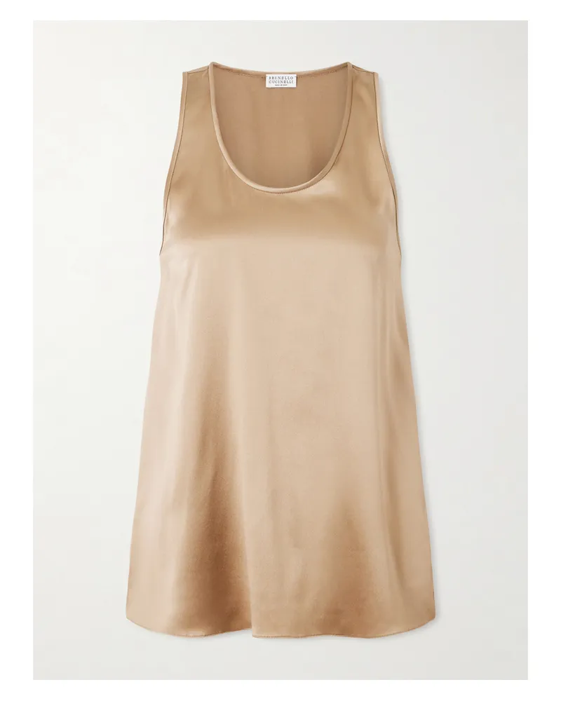 Brunello Cucinelli Silk-blend Satin Top - Brown Brown