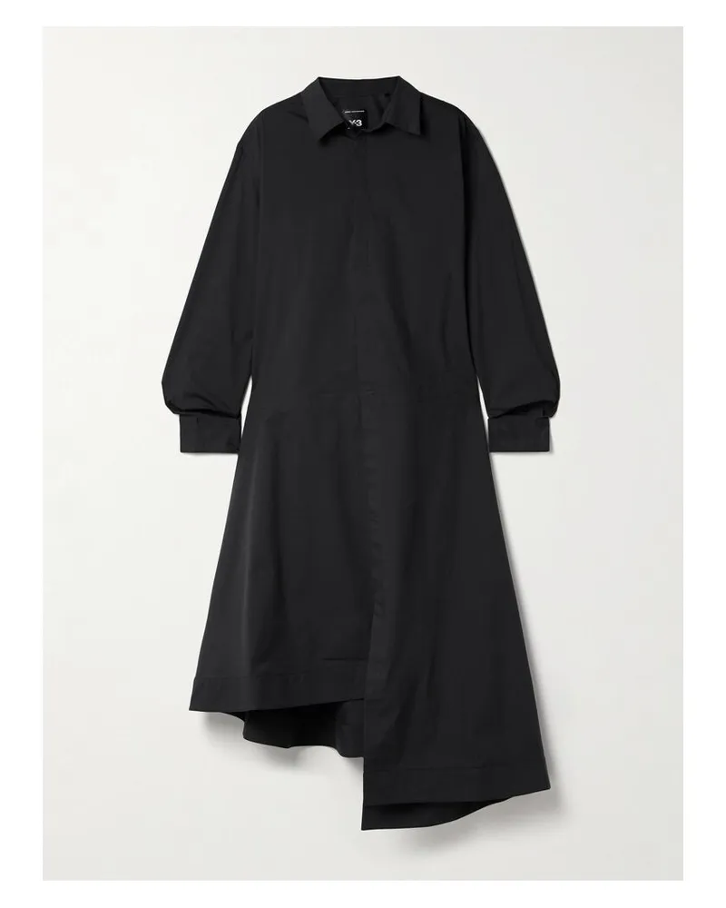 adidas Y3 Midi-hemdblusenkleid Aus Popeline Aus Einer Baumwollmischung - Schwarz Schwarz
