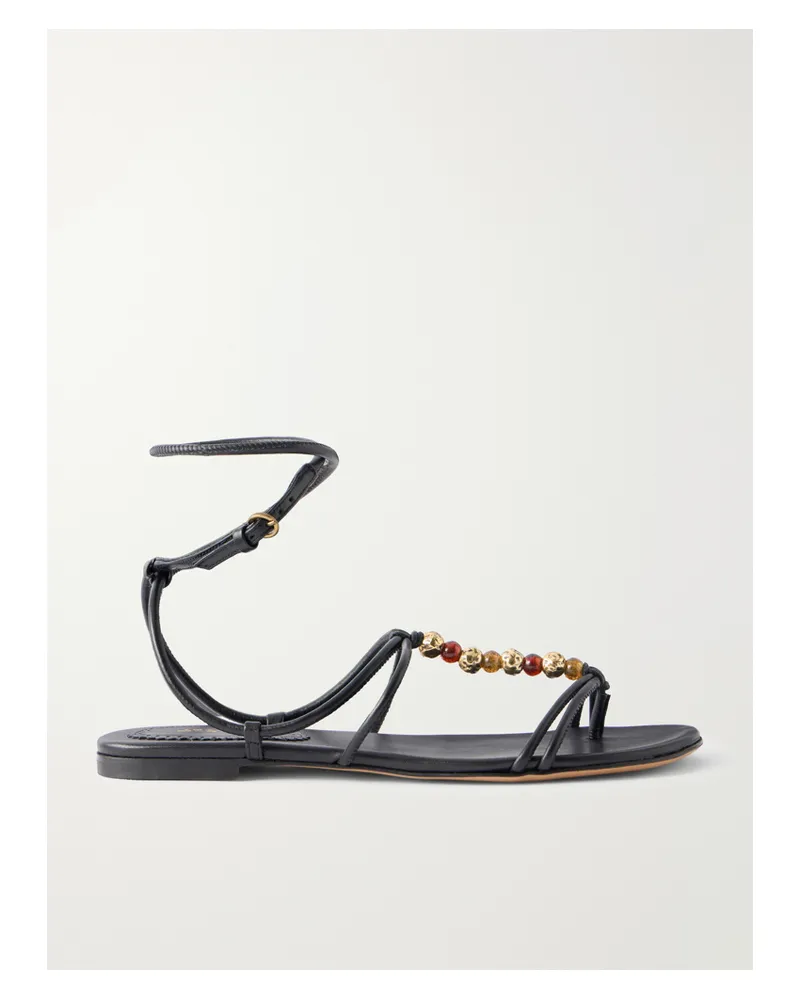 Isabel Marant Yctoria Beaded Leather Sandals - Black Black