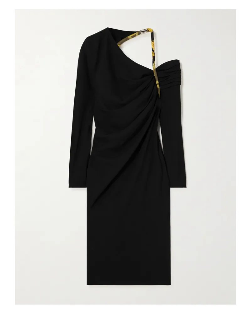 Versace Asymmetrisches Midikleid Aus Cady Mit Besatz Aus Seiden-twill, Raffungen Und Rückenausschnitt - Schwarz Schwarz