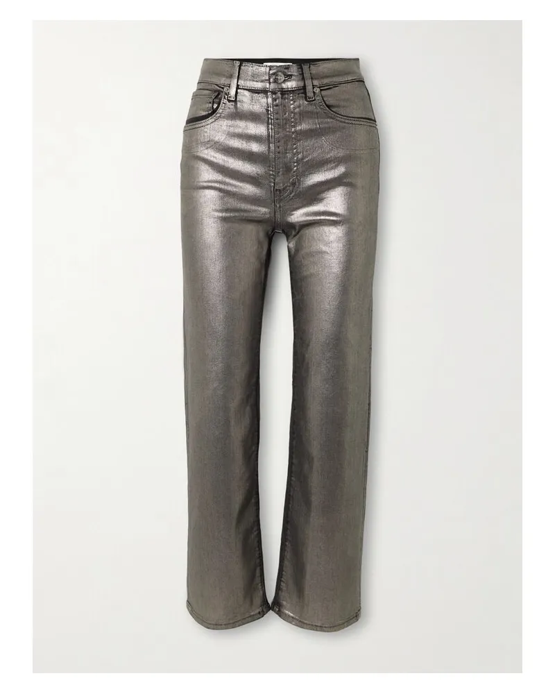 Frame Denim Le Sleek Hoch Sitzende, Beschichtete Jeans Mit Geradem Bein In Metallic-optik - Grau Grau