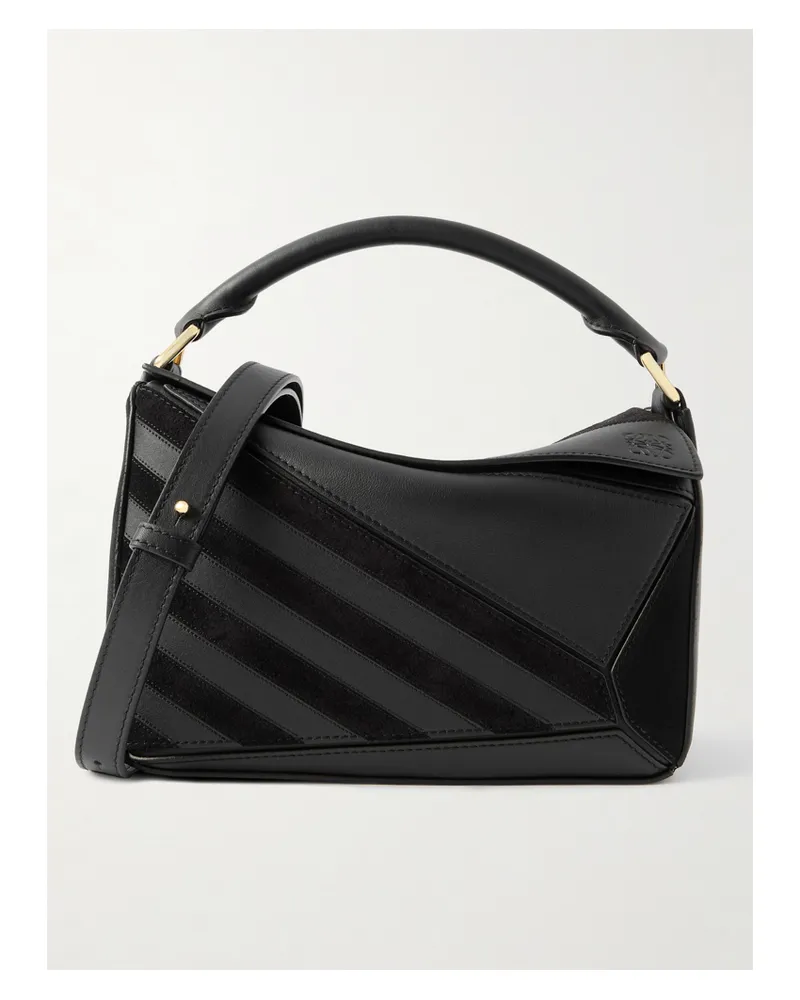 Loewe Puzzle Small Suede-trimmed Leather Shoulder Bag - Black Black