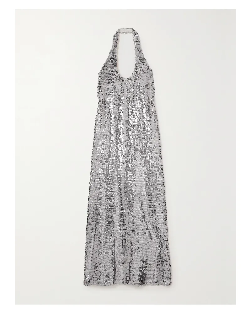 SIEDRES Hely Neckholder-midikleid Aus Tüll Mit Pailletten - Silber Silber