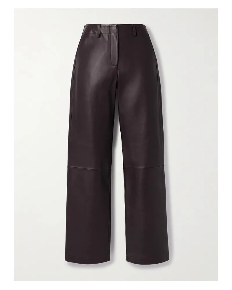 Theory Leather Straight-leg Pants - Brown Brown