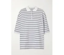 Oversized Striped Organic Cotton-jersey Polo Shirt - Blue