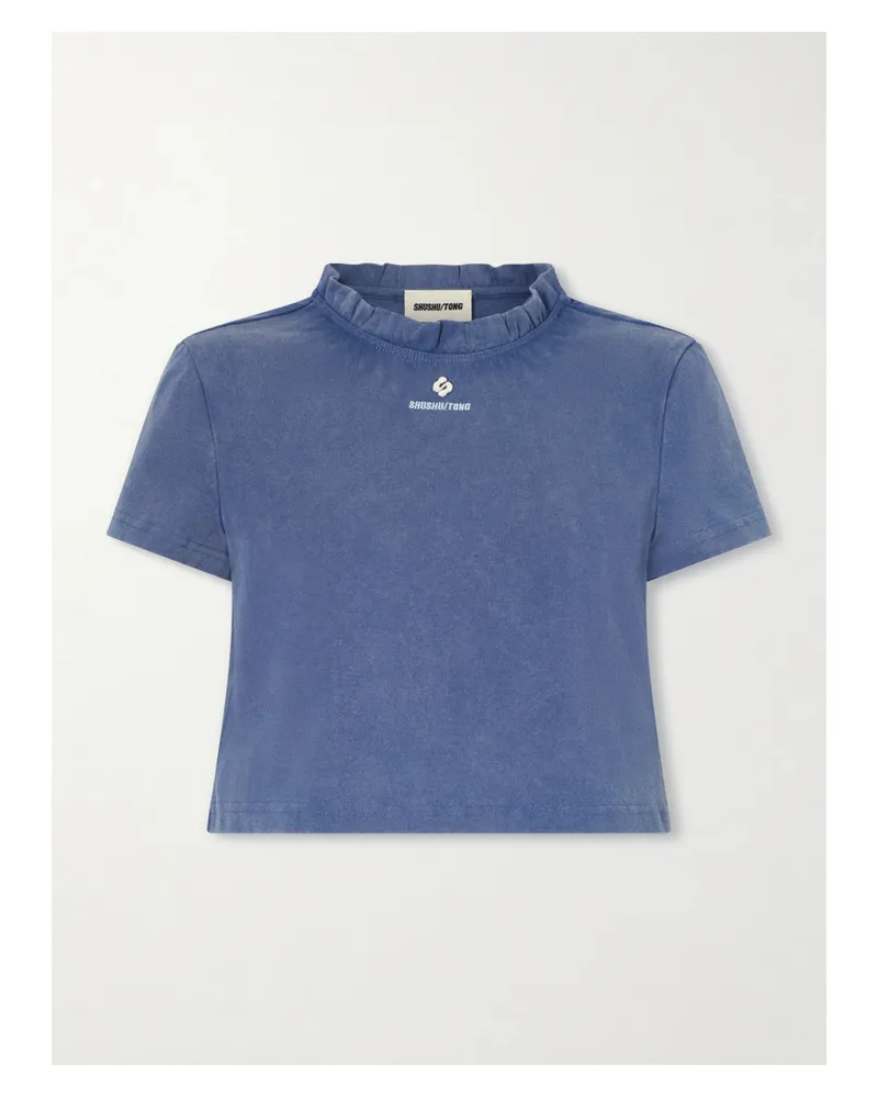 SHUSHU/TONG Embroidered Lace-trimmed Cotton T-shirt - Blue Blue