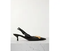 Monaco Slingback-sandalen Aus Leder In Knitteroptik Mit Logoverzierung - Schwarz