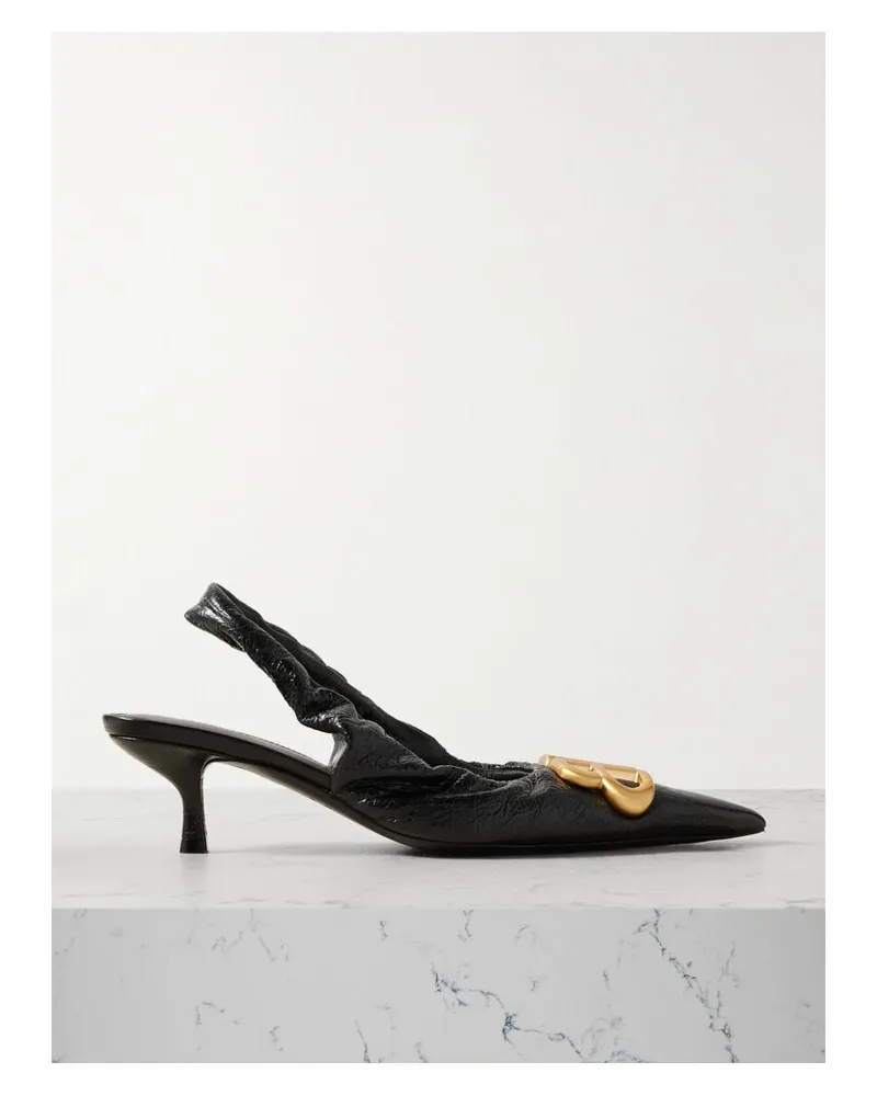 Balenciaga Monaco Slingback-sandalen Aus Leder In Knitteroptik Mit Logoverzierung - Schwarz Schwarz