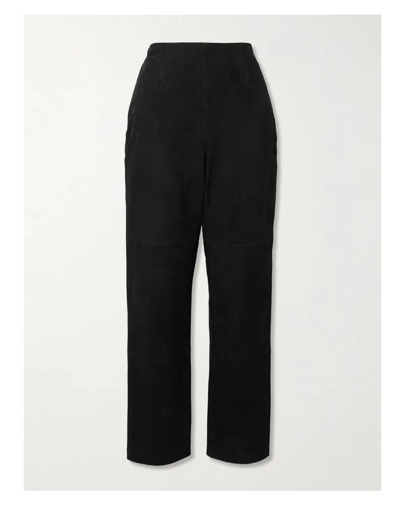 Róhe Hose Mit Geradem Bein Aus Veloursleder - Schwarz Schwarz